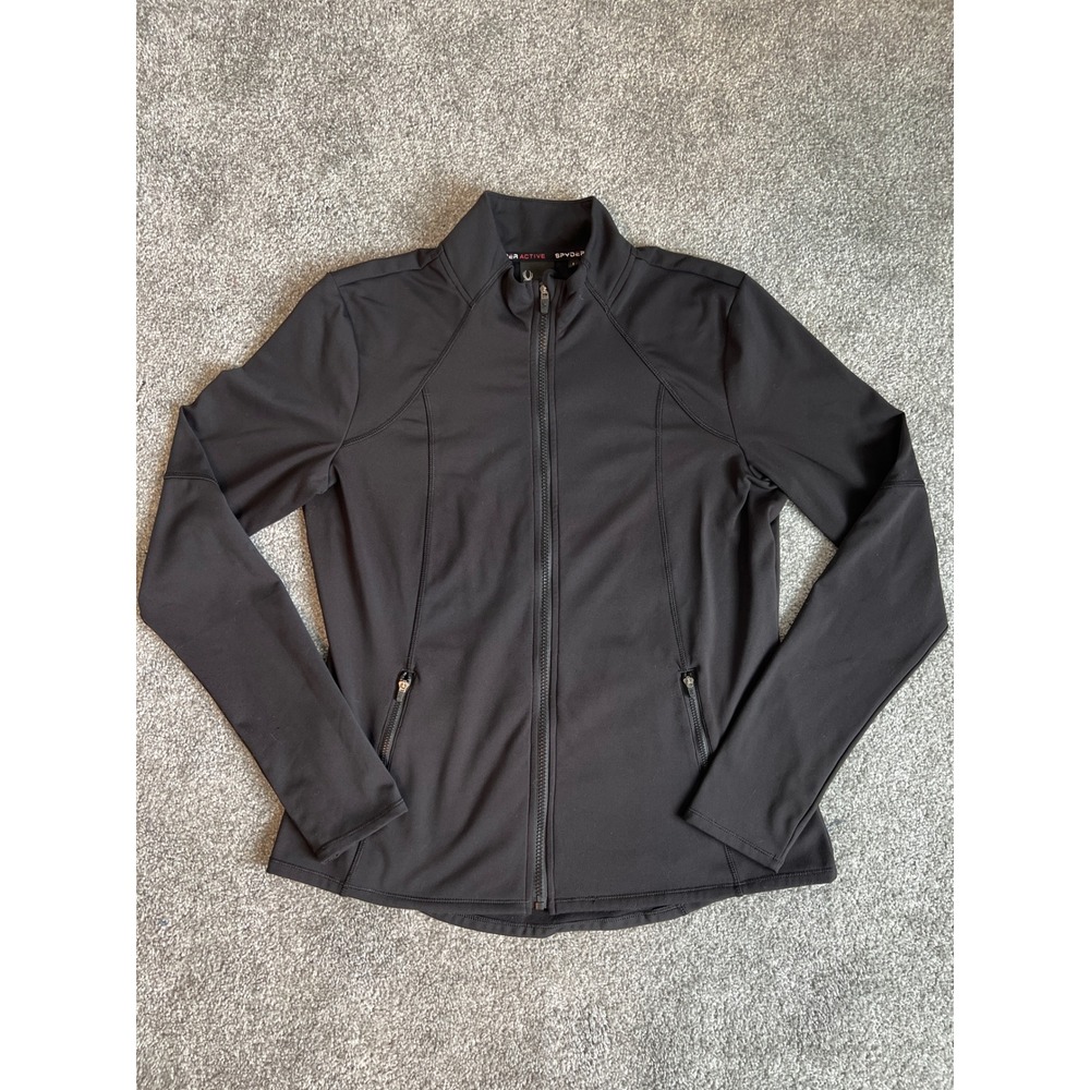 Spyder Active Womens Black Full Zip Training Jacket Thumbholes Size L SP875